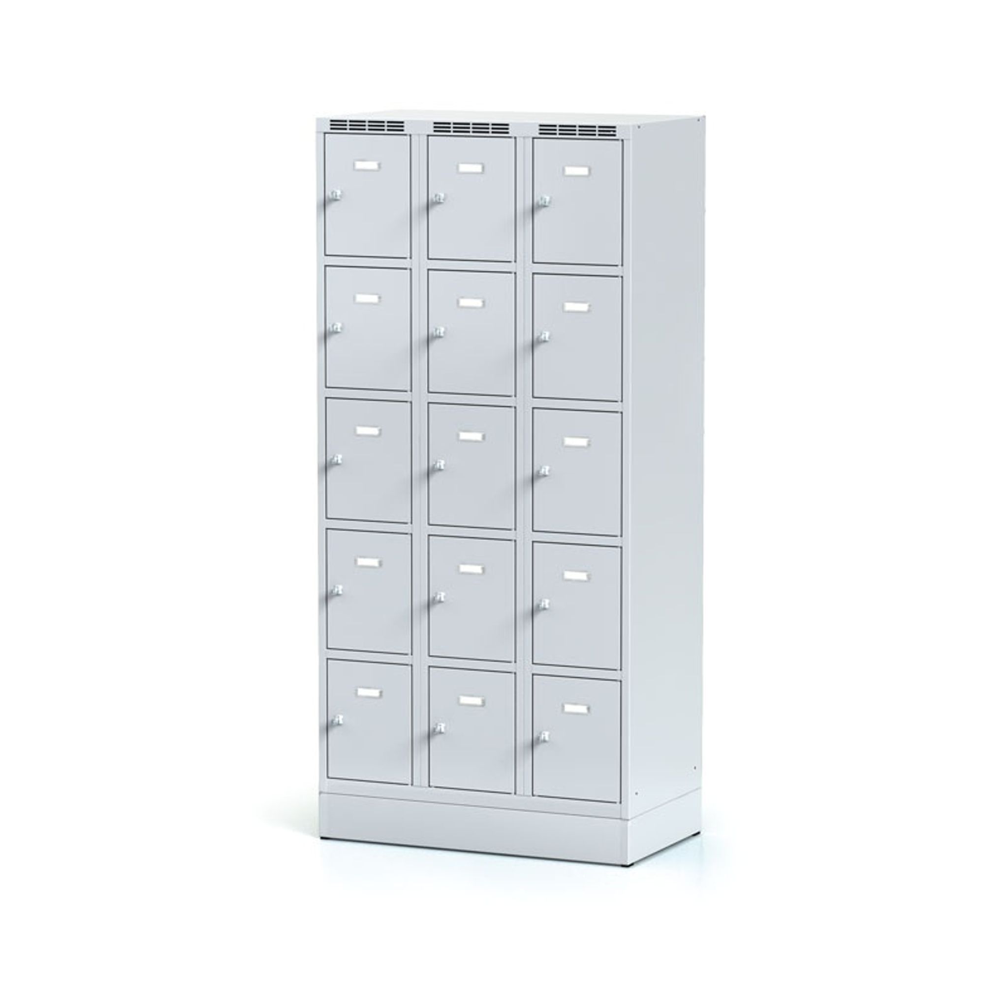 Šatníková skrinka na sokli s úložnými boxami, 15 boxov, 1920 x 900 x 500 mm, otočný zámok