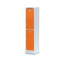 Šatníková skrinka na sokli s úložnými boxami, 2 boxy, 1920 x 400 x 500 mm, otočný zámok, oranžové dvere