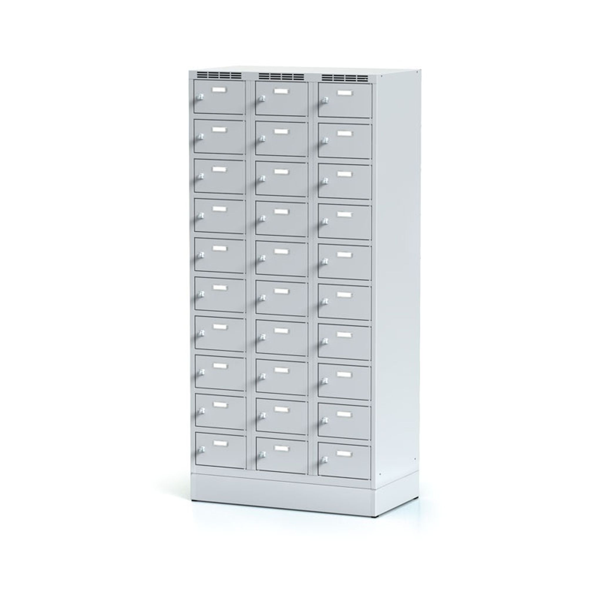 Skrinka s boxami na sokli s úložnými boxami, 30 boxov, 1920 x 900 x 500 mm, otočný zámok