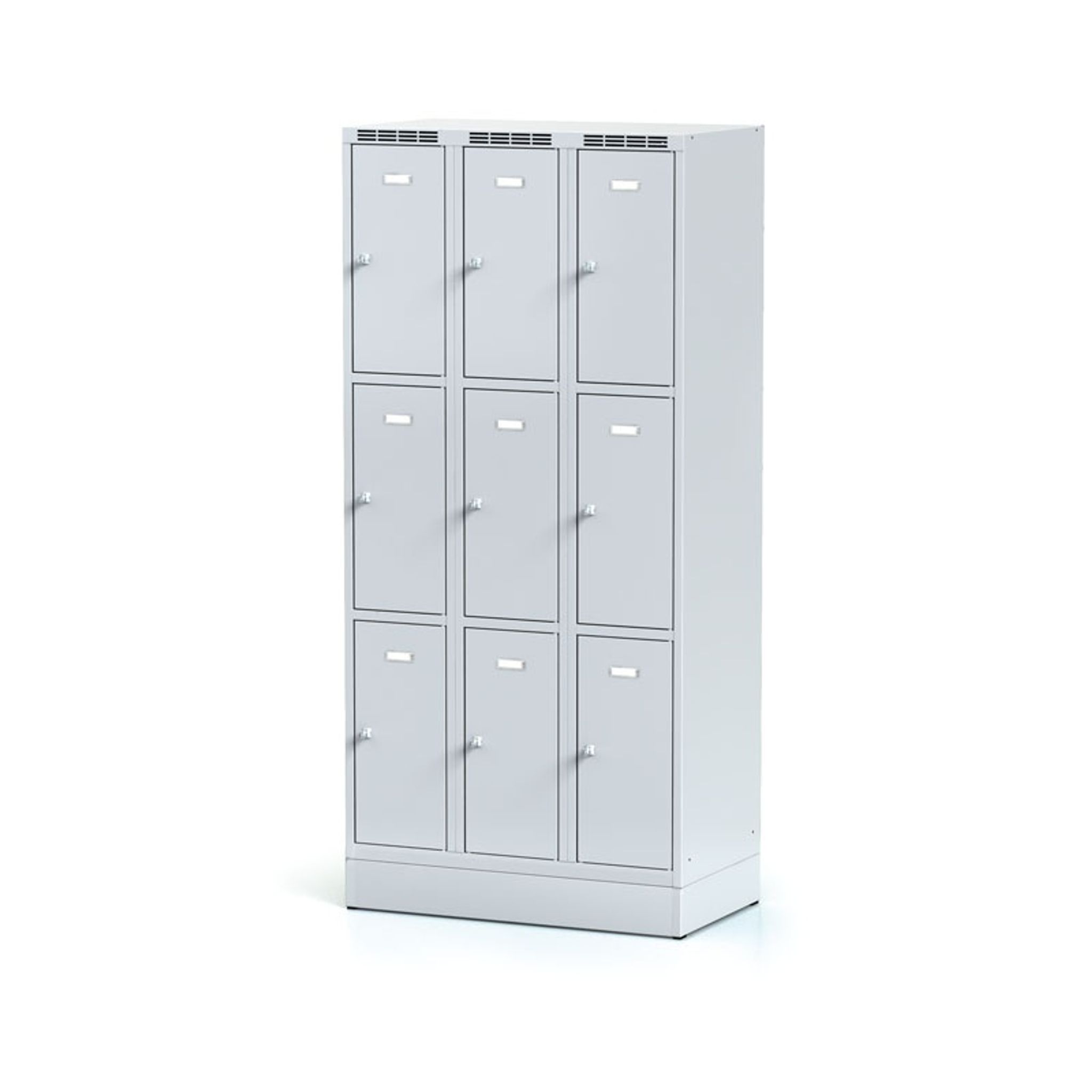 Šatníková skrinka s úložnými boxami na sokli, 9 boxov, 1920 x 900 x 500 mm, cylindrický zámok