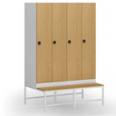 Šatníková skrinka s lavičkou, 2 oddiely, 1875 x 600 x 500/800 mm, demont, kódový zámok, laminované dvere, breza