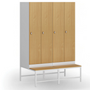 Šatníková skrinka s lavičkou, 2 oddiely, 1875 x 600 x 500/800 mm, demont, otočný zámok, laminované dvere, breza