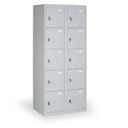 Šatníková skrinka s úložnými boxami, 10 boxov, 1820 x 760 x 500 mm, demont, cylindrický zámok, sivé dvere