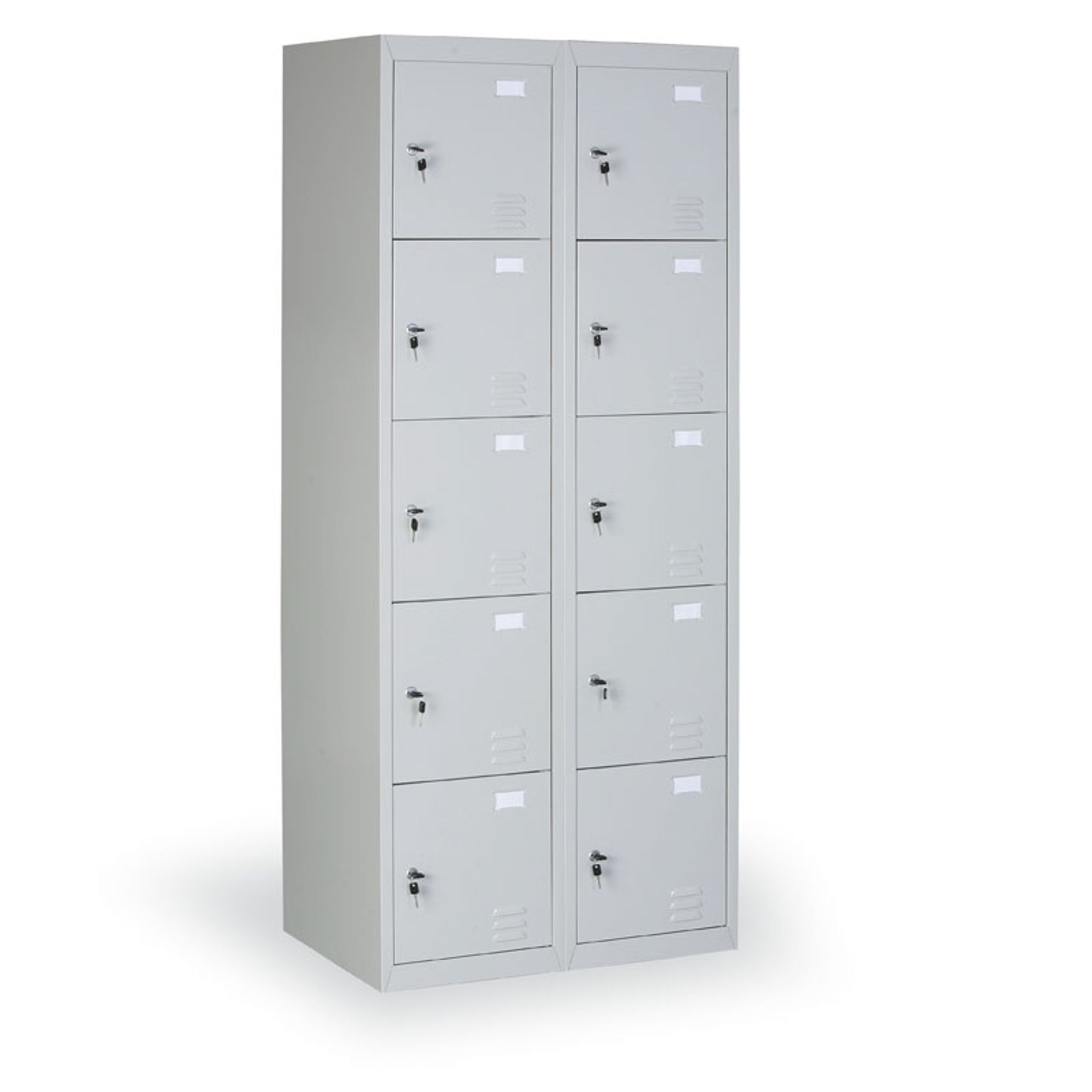 Šatníková skrinka s úložnými boxami, 10 boxov, 1820 x 760 x 500 mm, demont, cylindrický zámok, sivé dvere