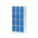 Šatníková skrinka s úložnými boxami, 12 boxov, 1800 x 900 x 500 mm, cylindrický zámok, modré dvere