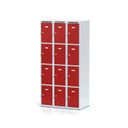 Šatníková skrinka s úložnými boxami, 12 boxov, 1800 x 900 x 500 mm, otočný zámok, červené dvere