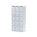 Šatníková skrinka s úložnými boxami, 15 boxov, 1800 x 900 x 500 mm, otočný zámok, sivé dvere