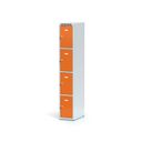 Šatníková skrinka s úložnými boxami, 4 boxy, 1800 x 300 x 500 mm, cylindrický zámok, oranžové dvere