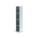 Šatníková skrinka s úložnými boxami, 4 boxy, 1800 x 300 x 500 mm, cylindrický zámok, tmavosivé dvere