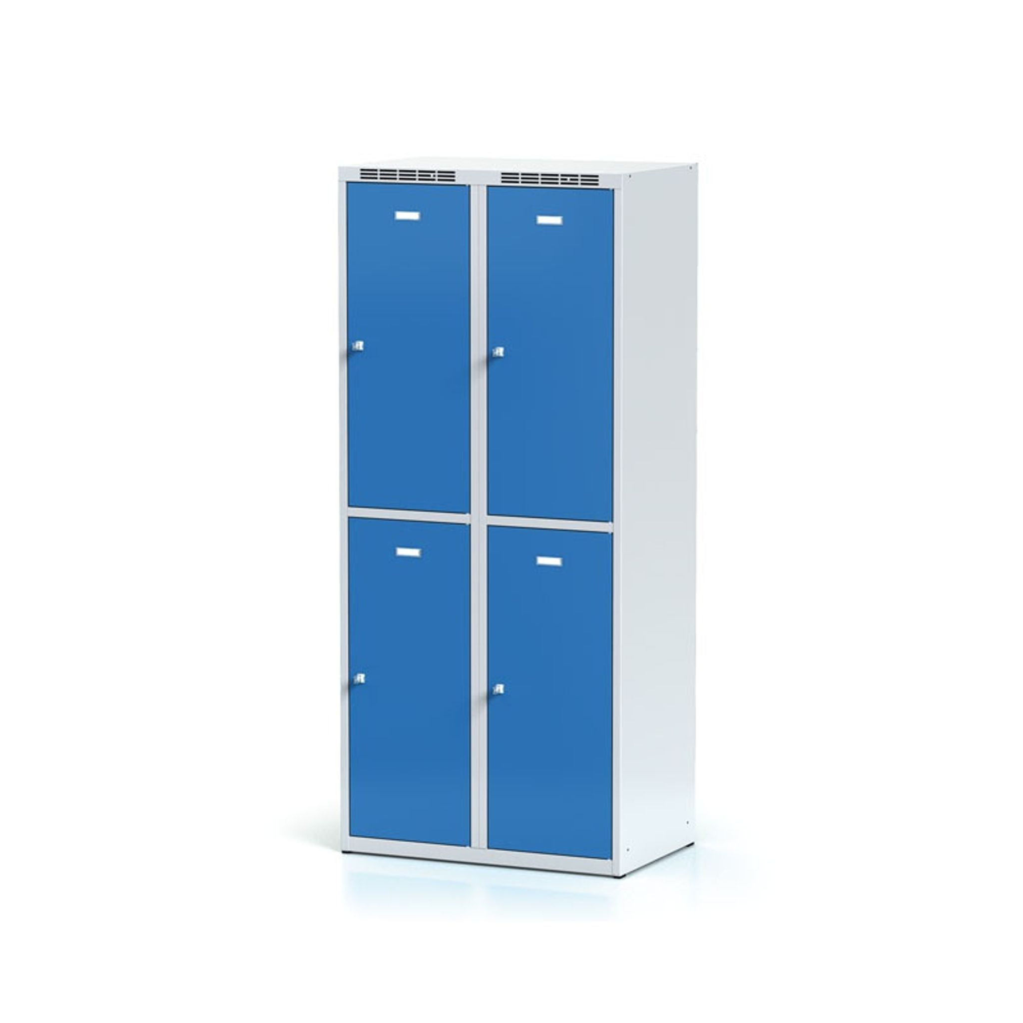 Šatníková skrinka s úložnými boxami, 4 boxy, 1800 x 800 x 500 mm, cylindrický zámok, modré dvere