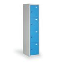 Šatníková skrinka s úložnými boxami, 4 boxy, 1820 x 380 x 500 mm, demont, cylindrický zámok, modré dvere