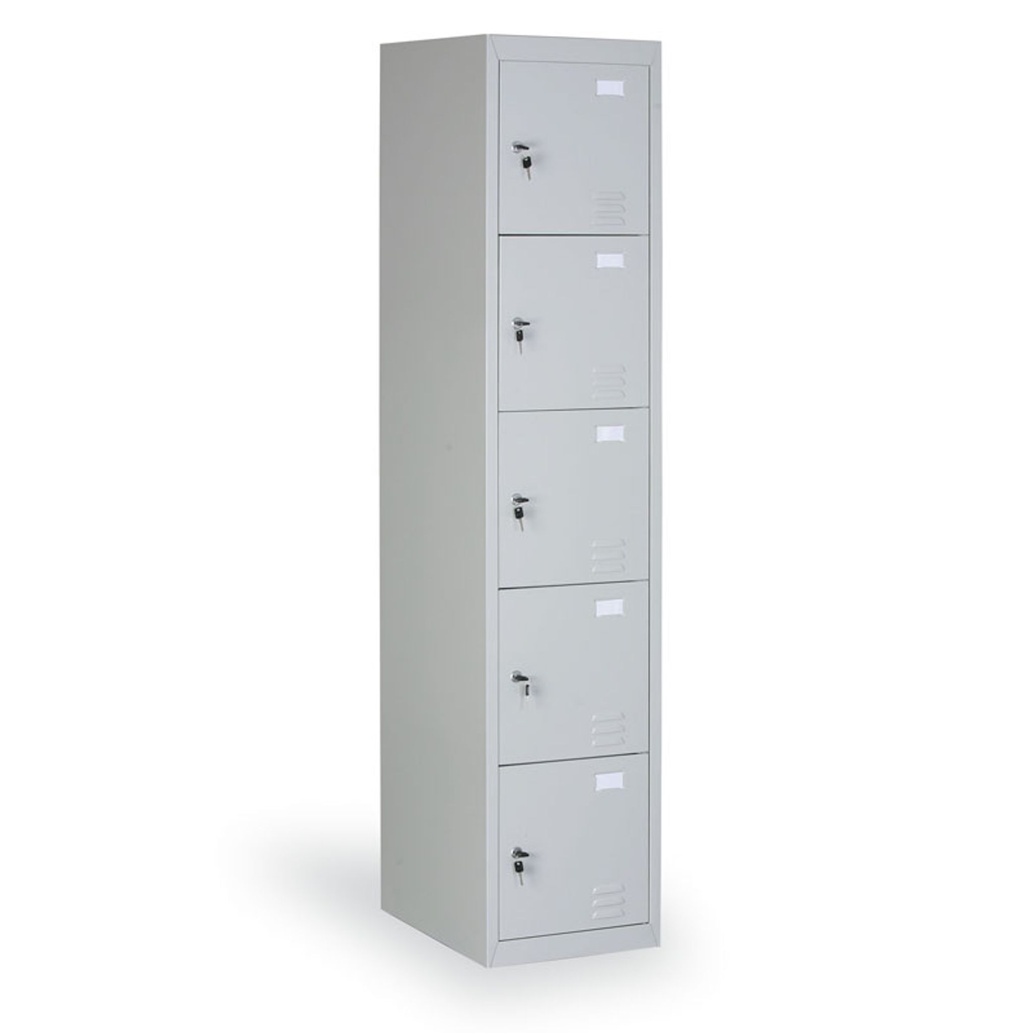 Šatníková skrinka s úložnými boxami, 5 boxov, 1820 x 380 x 500 mm, demont, cylindrický zámok, sivé dvere
