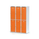 Šatníková skrinka s úložnými boxami, 6 boxov, 1800 x 1200 x 500 mm, cylindrický zámok, oranžové dvere
