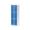 Šatníková skrinka s úložnými boxami, 6 boxov, 1800 x 600 x 500 mm, cylindrický zámok, modré dvere