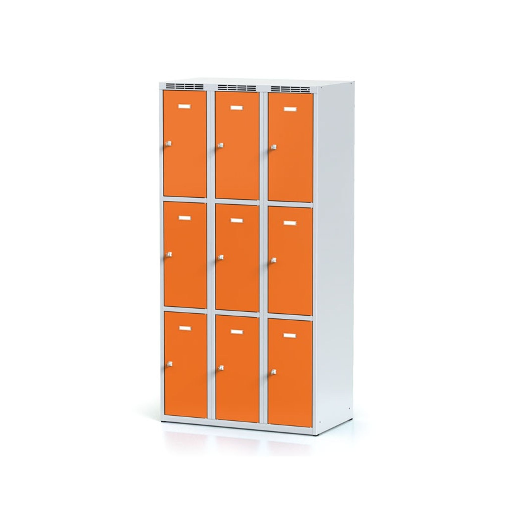 Šatníková skrinka s úložnými boxami, 9 boxov, 1800 x 900 x 500 mm, otočný zámok, oranžové dvere