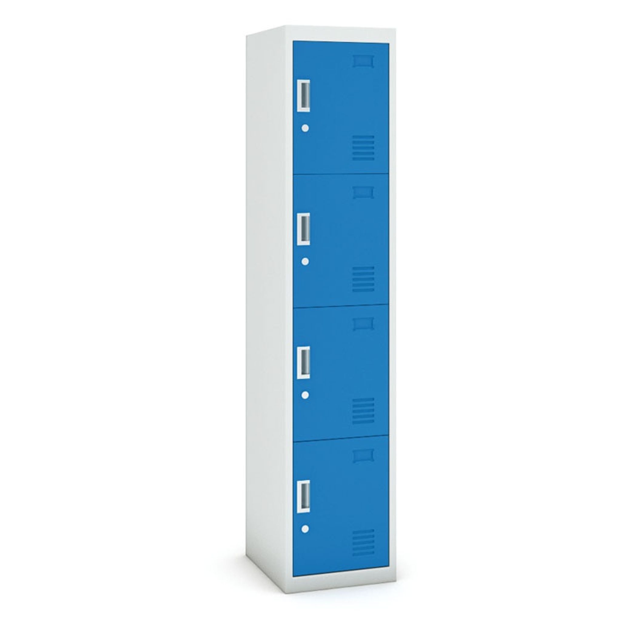 Šatníková skrinka s úložnými boxami, štvordverová, cylindrický zámok, 1800 x 380 x 450 mm, sivá/modrá