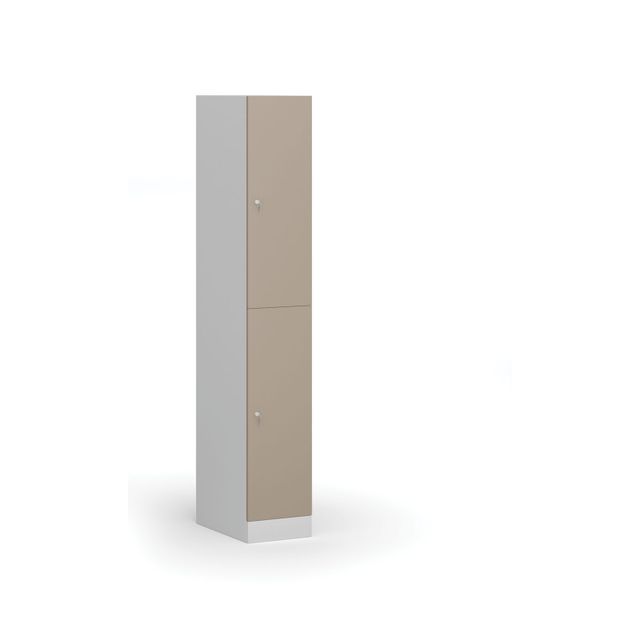 Šatníková skrinka s úložnými boxmi, 2 boxy, 1850 x 300 x 500 mm, cylindrický zámok, béžové dvere
