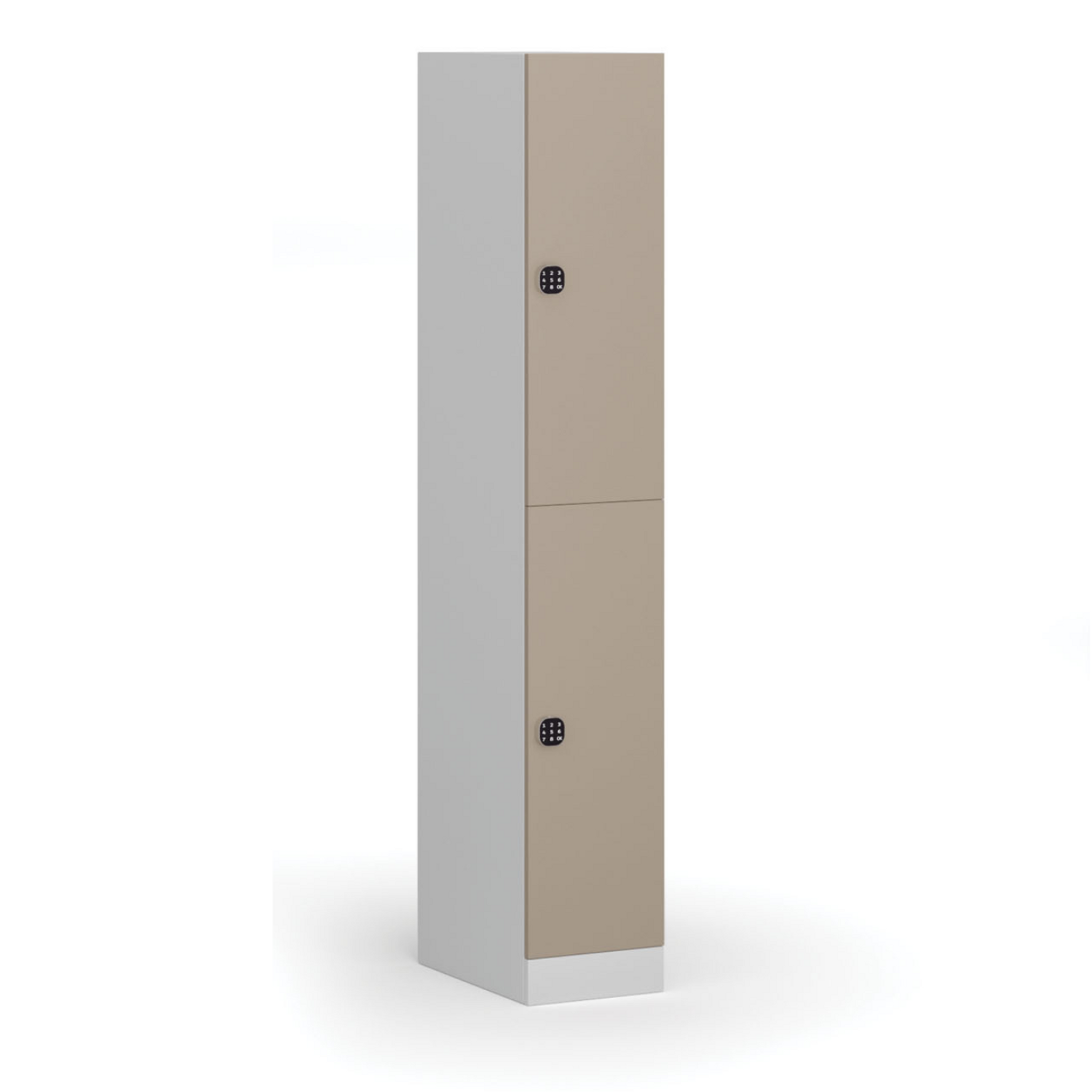 Šatníková skrinka s úložnými boxmi, 2 boxy, 1850 x 300 x 500 mm, kódový zámok, béžové dvere