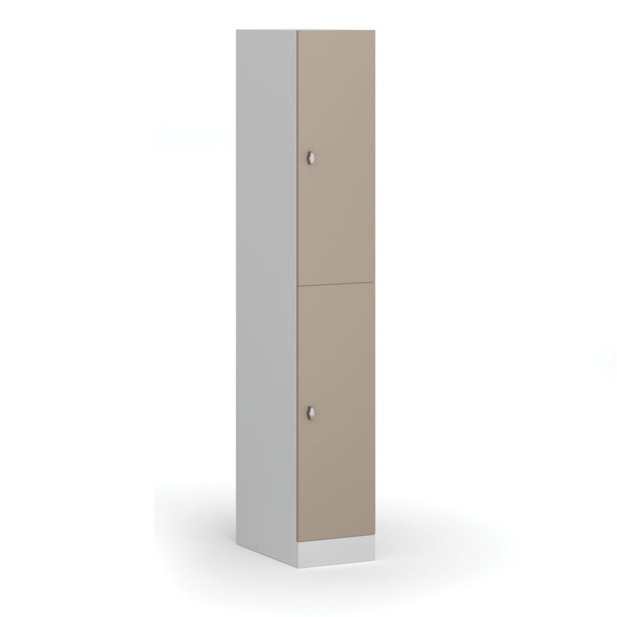 Šatníková skrinka s úložnými boxmi, 2 boxy, 1850 x 300 x 500 mm, otočný zámok, béžové dvere