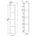 Šatníková skrinka s úložnými boxmi, 4 boxy, 1850 x 300 x 500 mm, cylindrický zámok, laminované dvere, biela