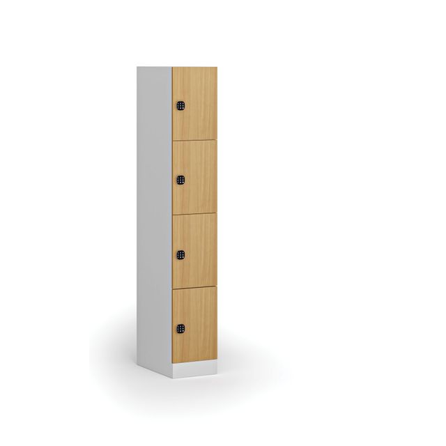 Šatníková skrinka s úložnými boxmi, 4 boxy, 1850 x 300 x 500 mm, kódový zámok, laminované dvere, buk