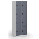 Šatníková skrinka s úložnými boxmi, 4 boxy, 1850 x 300 x 500 mm, kódový zámok, tmavosivé dvere