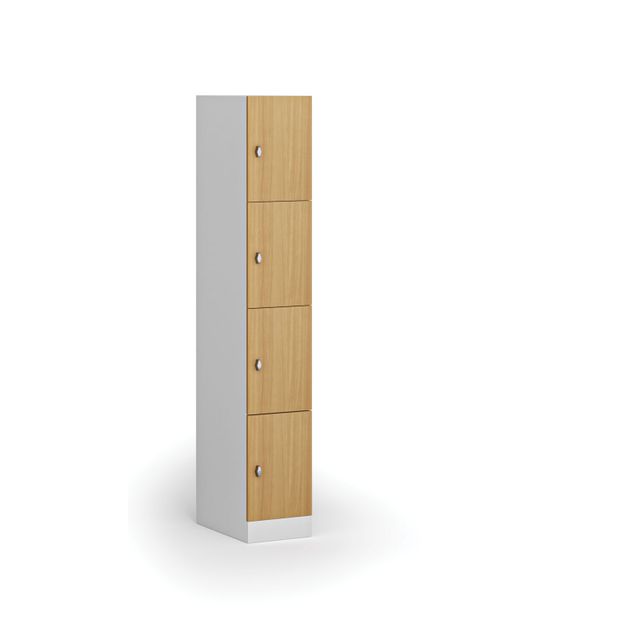 Šatníková skrinka s úložnými boxmi, 4 boxy, 1850 x 300 x 500 mm, otočný zámok, laminované dvere, buk