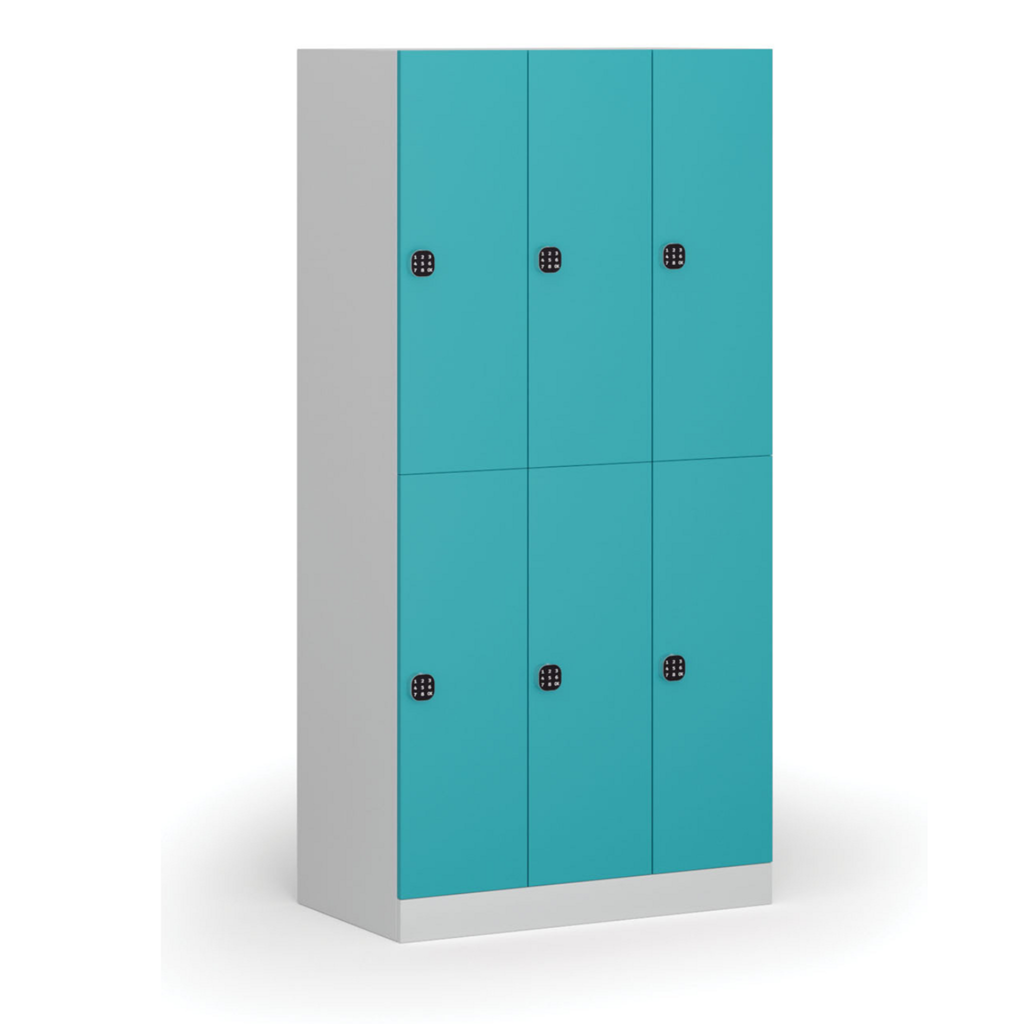 Šatníková skrinka s úložnými boxmi, 6 boxov, 1850 x 900 x 500 mm, demont, kódový zámok, zelené dvere