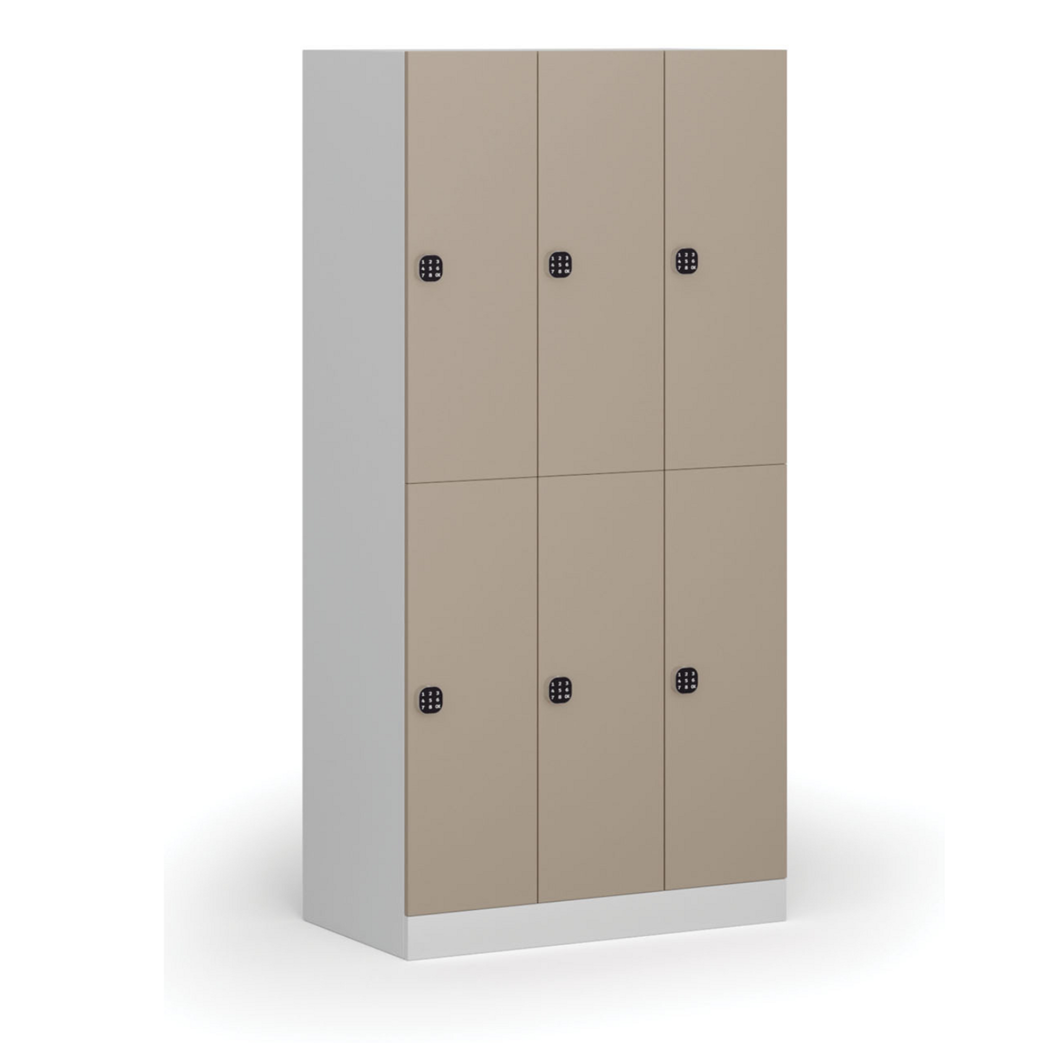 Šatníková skrinka s úložnými boxmi, 6 boxov, 1850 x 900 x 500 mm, kódový zámok, béžové dvere