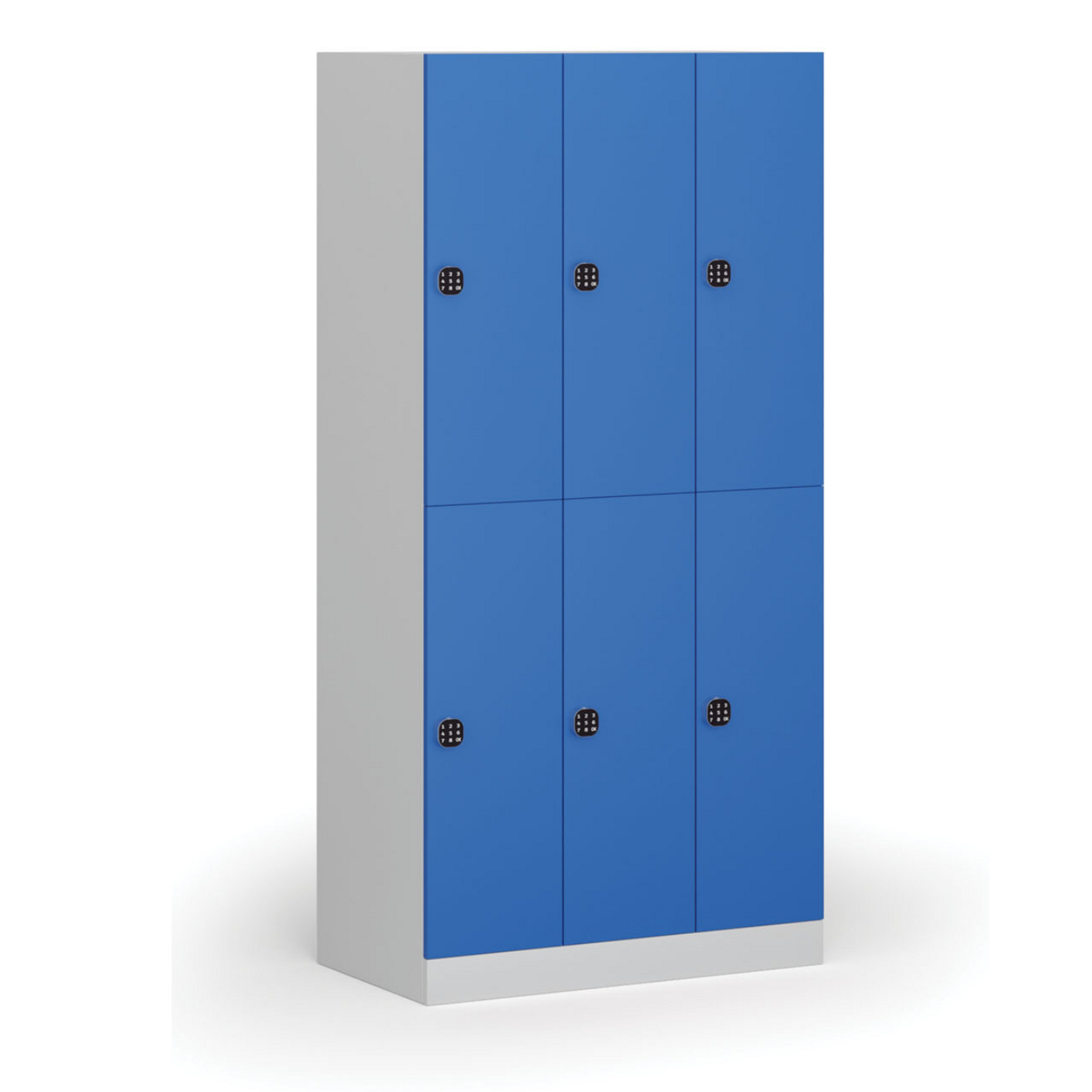 Šatníková skrinka s úložnými boxmi, 6 boxov, 1850 x 900 x 500 mm, kódový zámok, modré dvere