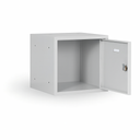 Šatníková skrinka s uzamykateľným boxom 300 x 300 x 300 mm, cylindrický zámok, modré dvere