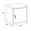 Šatníková skrinka s uzamykateľným boxom 350 x 350 x 350 mm, cylindrický zámok, sivé dvere