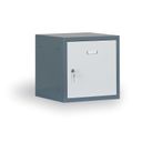 Šatníková skrinka s uzamykateľným boxom 400x400x400 mm, tmavo sivá, sivé dvere, cylindrický zámok