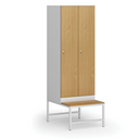 Šatníková skrinka S1 s lavičkou, 2 oddiely, 1875 x 600 x 500/800 mm, demont, cylindrický zámok, laminované dvere, buk