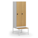 Šatníková skrinka S1 s lavičkou, 2 oddiely, 1875 x 600 x 500/800 mm, demont, kódový zámok, laminované dvere, buk