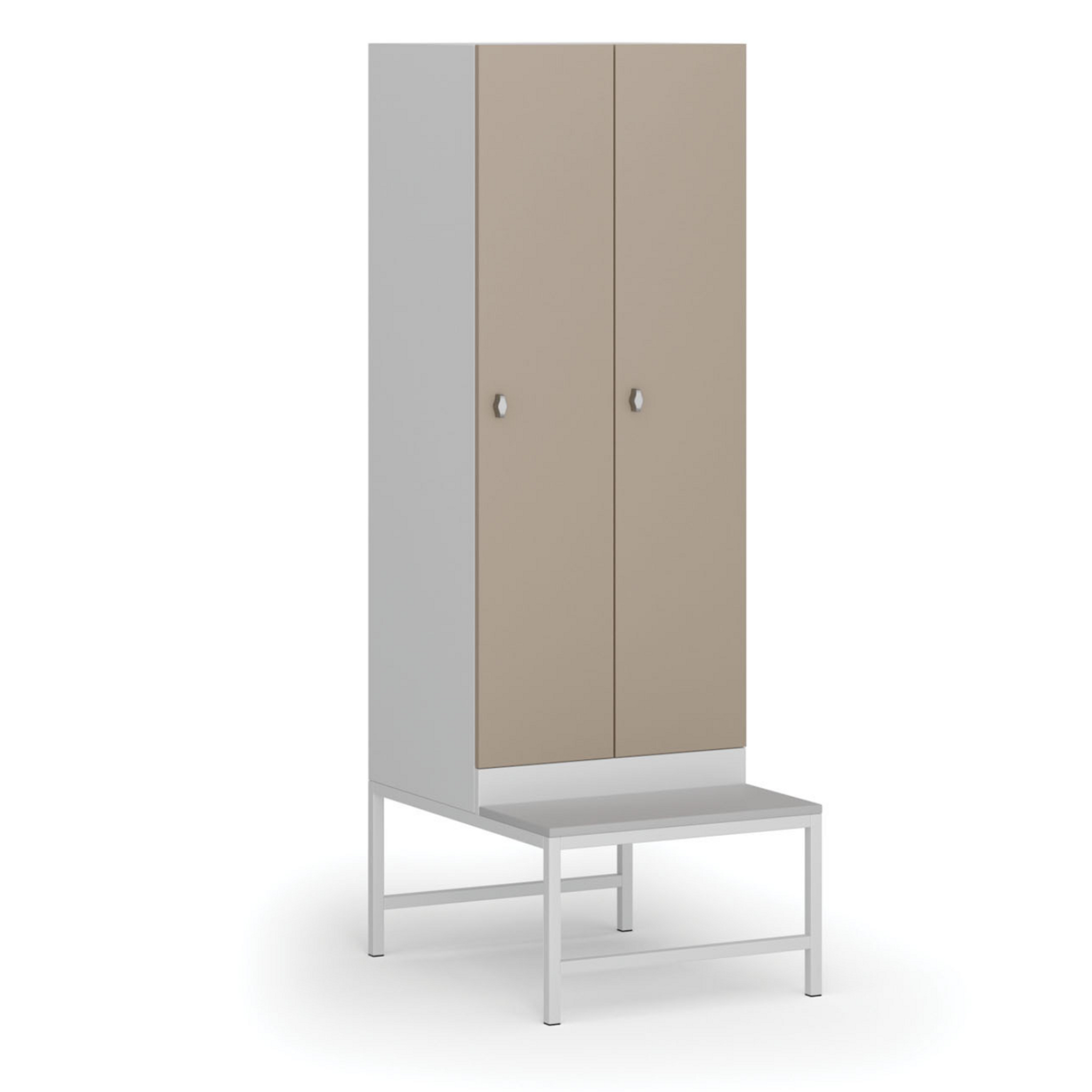 Šatníková skrinka S1 s lavičkou, 2 oddiely, 1875 x 600 x 500/800 mm, demont, otočný zámok, béžové dvere