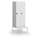 Šatníková skrinka S1 s lavičkou, 2 oddiely, 1875 x 600 x 500/800 mm, zámok s čítačkou RFID kariet, laminované dvere, biela