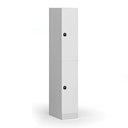 Šatníková skrinka S1 s úložnými boxmi, 2 boxy, 1850 x 300 x 500 mm, demont, zámok s čítačkou RFID kariet, laminované dvere, biela