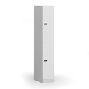 Šatníková skrinka S1 s úložnými boxmi, 2 boxy, 1850 x 300 x 500 mm, mechanický kódový zámok, laminované dvere, biela