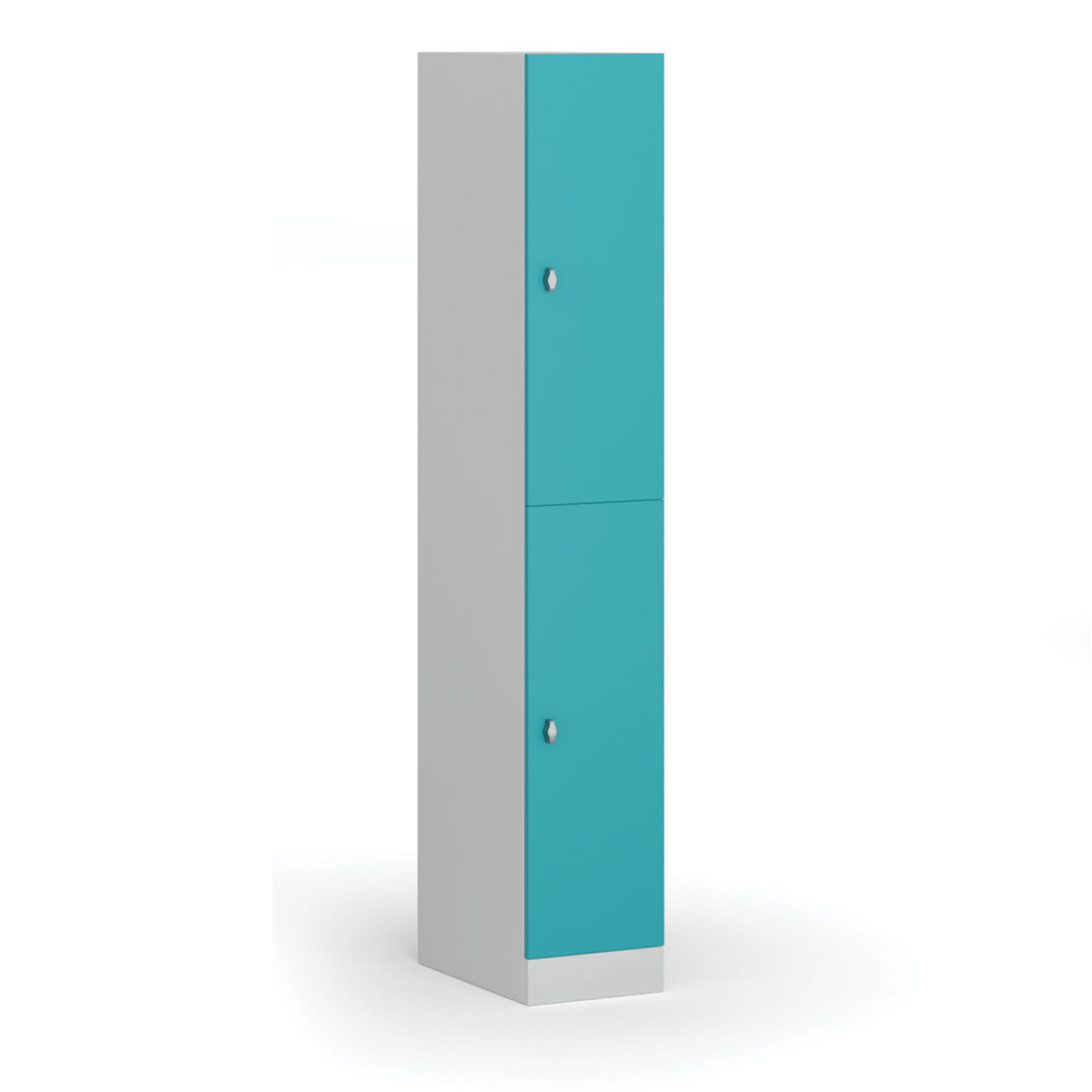 Šatníková skrinka S1 s úložnými boxmi, 2 boxy, 1850 x 300 x 500 mm, otočný zámok, zelené dvere