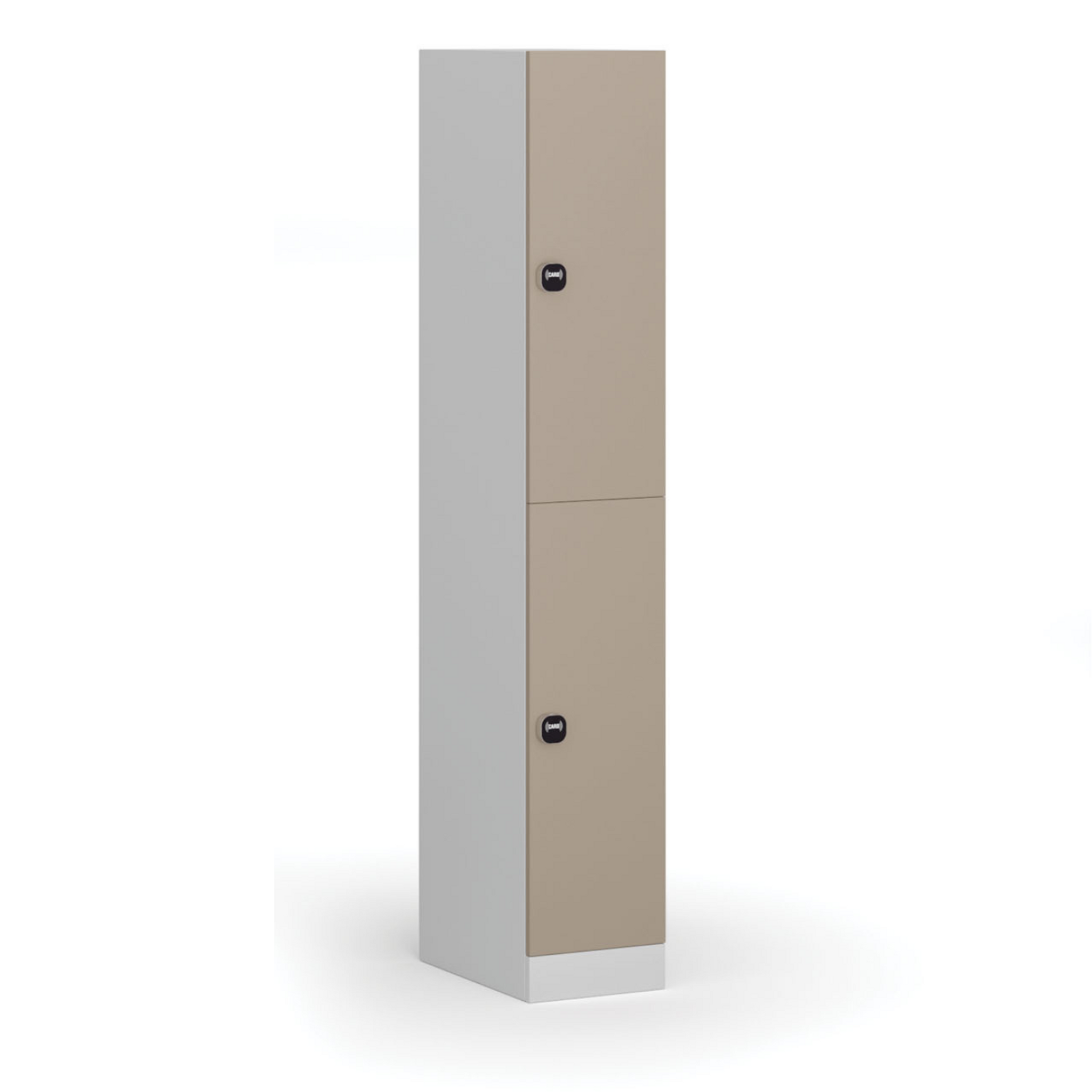 Šatníková skrinka S1 s úložnými boxmi, 2 boxy, 1850 x 300 x 500 mm, zámok s čítačkou RFID kariet, béžové dvere