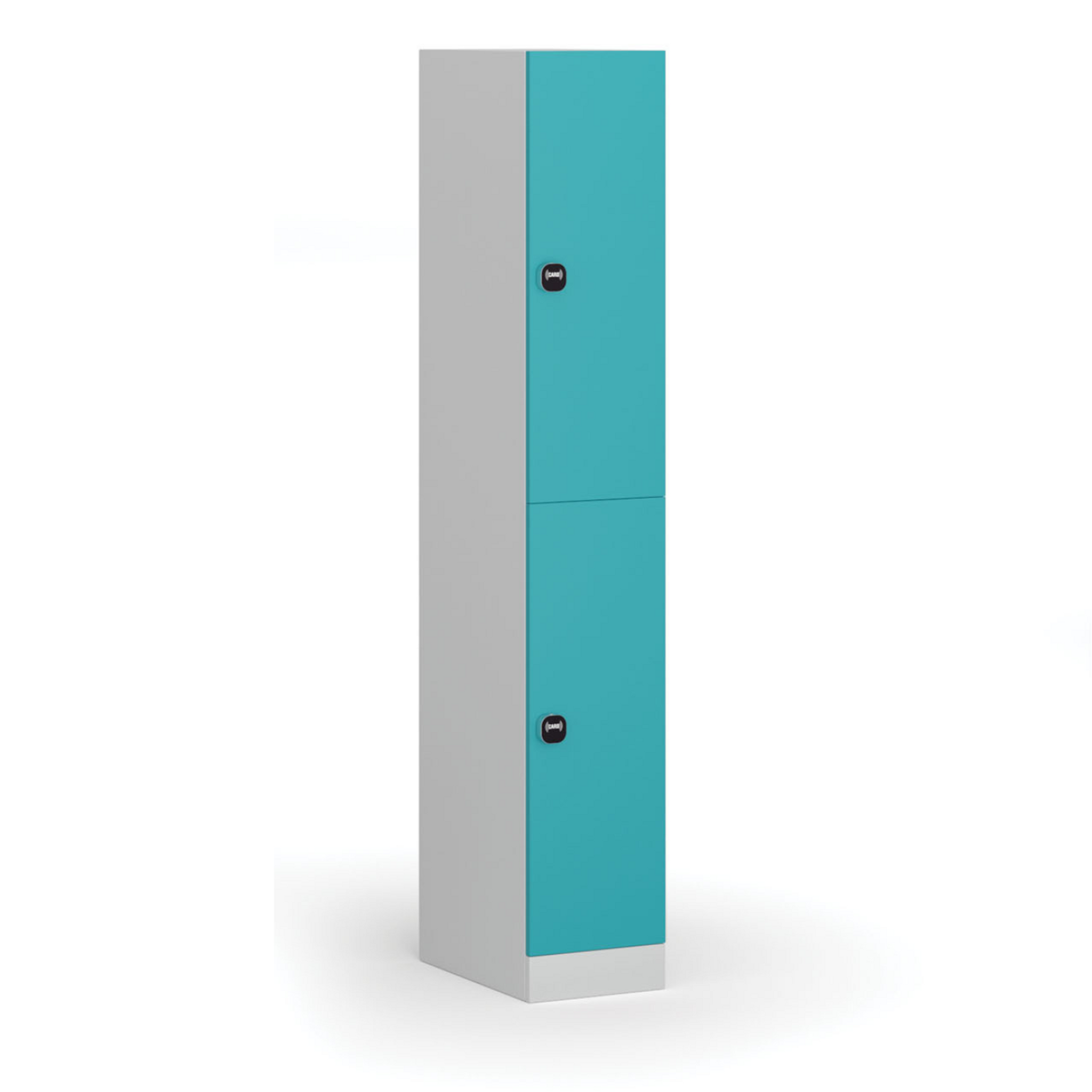 Šatníková skrinka S1 s úložnými boxmi, 2 boxy, 1850 x 300 x 500 mm, zámok s čítačkou RFID kariet, zelené dvere