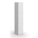 Šatníková skrinka S1 s úložnými boxmi, 3 boxy, 1850 x 300 x 500 mm, cylindrický zámok, laminované dvere, biela