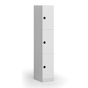 Šatníková skrinka S1 s úložnými boxmi, 3 boxy, 1850 x 300 x 500 mm, demont, kódový zámok, laminované dvere, biela