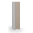 Šatníková skrinka S1 s úložnými boxmi, 3 boxy, 1850 x 300 x 500 mm, demont, otočný zámok, béžové dvere