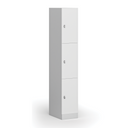 Šatníková skrinka S1 s úložnými boxmi, 3 boxy, 1850 x 300 x 500 mm, demont, otočný zámok, laminované dvere, biela