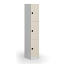 Šatníková skrinka S1 s úložnými boxmi, 3 boxy, 1850 x 300 x 500 mm, kódový zámok, laminované dvere, breza