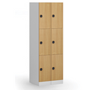 Šatníková skrinka S1 s úložnými boxmi, 3 boxy, 1850 x 300 x 500 mm, kódový zámok, laminované dvere, orech