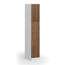 Šatníková skrinka S1 s úložnými boxmi, 3 boxy, 1850 x 300 x 500 mm, otočný zámok, laminované dvere, orech