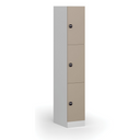 Šatníková skrinka S1 s úložnými boxmi, 3 boxy, 1850 x 300 x 500 mm, zámok s čítačkou RFID kariet, béžové dvere